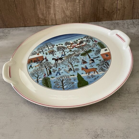 Villeroy & Boch Naif Christmas Round Handled Porcelain Cake Plate Platter 12.5" - Picture 2 of 10